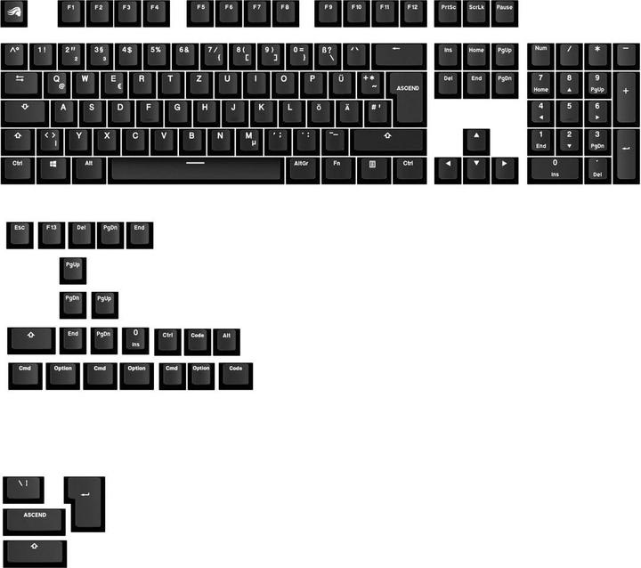 Produktbild Glorious GPBT Basics Keycaps, ISO Layout (DE), PBT, Dye-Sub - Classic Black