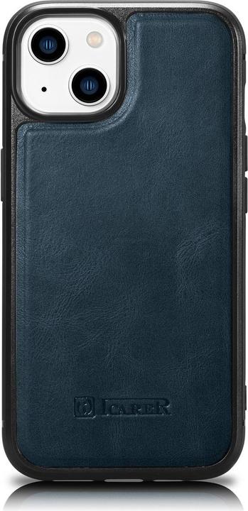 Image du produit iCarer Housse en cuir huilé recouverte de cuir naturel pour iPhone 14 bleu (WMI14220717-BU) (Apple iPhone 14)