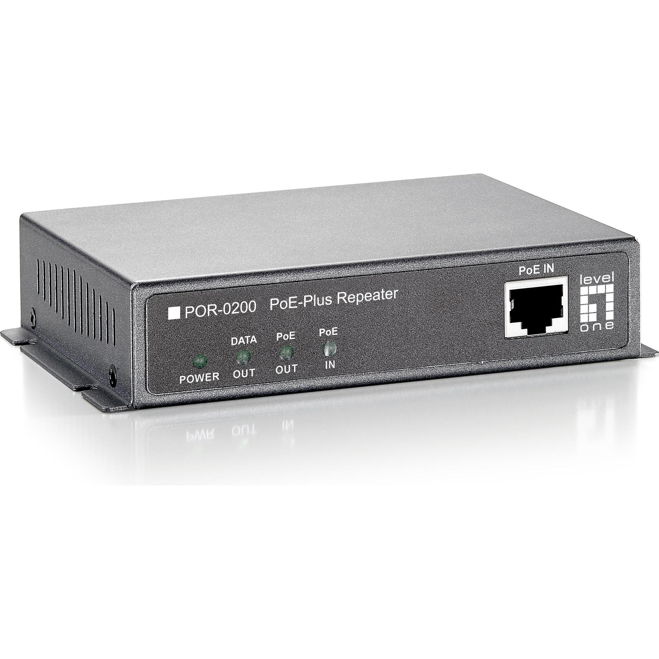 LevelOne Ripetitore PoE-Plus POR-0200 (2 porte), Switch di rete, Nero