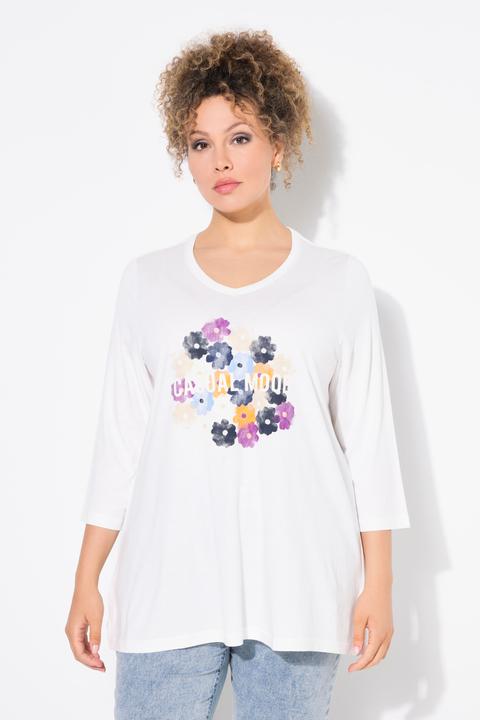 Produktbild Ulla Popken Shirt, Blüten, Classic, V-Ausschnitt, 3/4-Arm (50, 52)