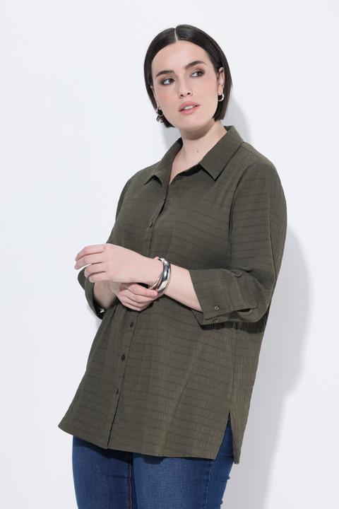 Actual product image Ulla Popken Bubble Texture Solid Button Front Stretch Blouse (50, 52)