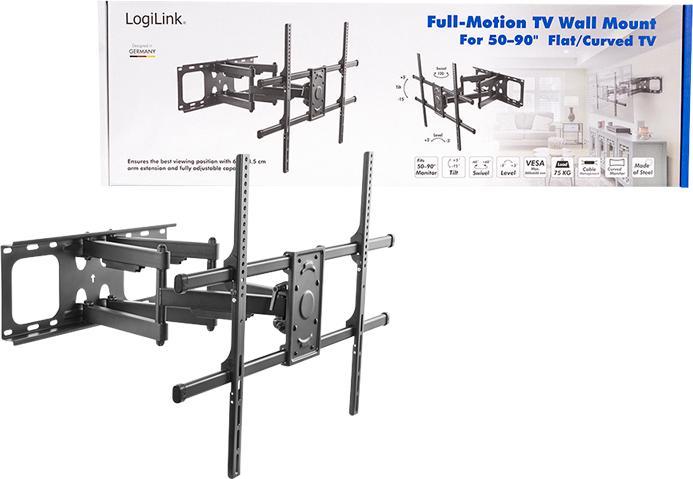 Immagine prodotto LogiLink Staffa per monitor inclinabile e girevole 50-90 pollici (127 cm - 229 cm) max 75 kg max Versa 600 x (Muro, 90", 75 kg)