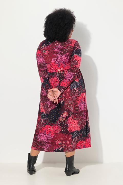 Produktbild Ulla Popken Jerseykleid, Paisley, V-Ausschnitt, Langarm, Taschen (54)
