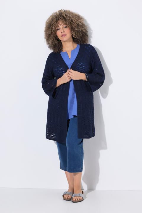 Produktbild Ulla Popken Long-Strickjacke, Ajourstrick, offene Form, 3/4-Arm (42)