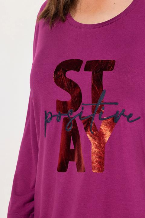 Immagine prodotto Ulla Popken Maglia con ricamo, scritta, scollo a girocollo e maniche a 3/4 (50, 52)