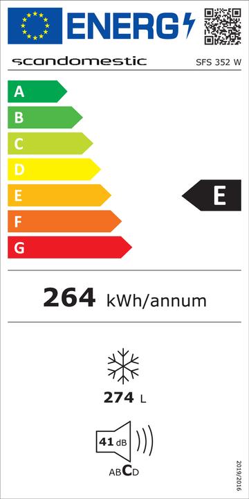 Energie-Label Scandomestic SFS 352 W - Gefrierschrank - Aufrecht - Breite: 59,5 cm - Tiefe: 71,5 cm - Höhe: 185,5 (Freistehend, 274 l)