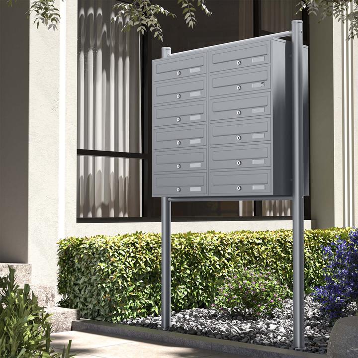 Produktbild Wiltec 12er Briefkastenanlage silberfarben 2x6 Standbriefkasten Briefkasten Post