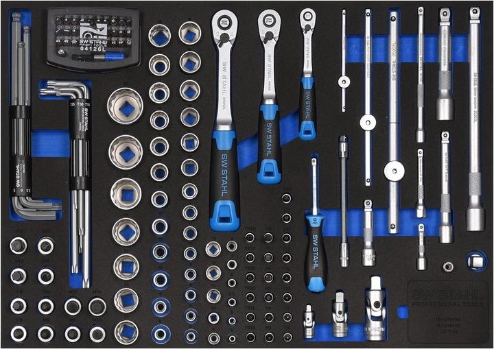 SW-Stahl Z3011-14 Werkstattwagensortiment, Steckschlüssel 1/4', 3/8', 1/2', mit Ratschen, 144 TLG I (144 x)