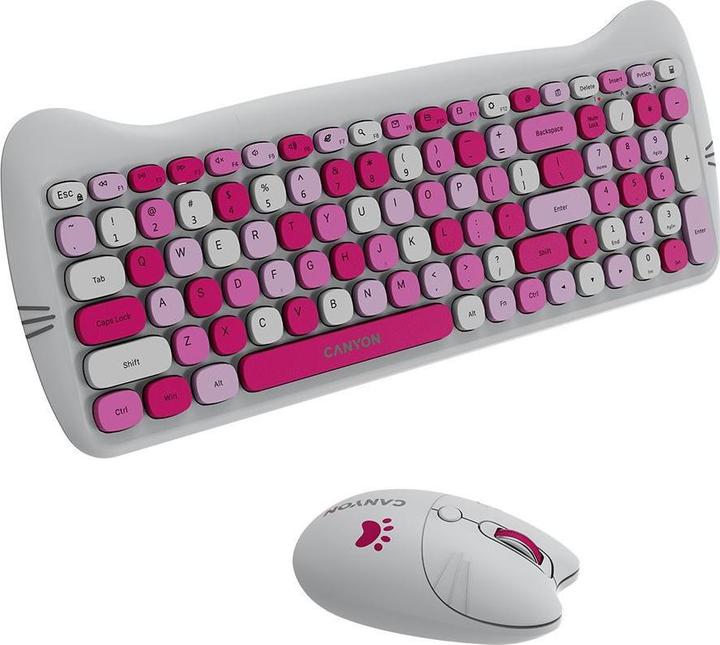 Productafbeelding Canyon Computertoetsenbord HSET-W6 NL Toetsenbord+Muis Kitty Edition AAA+ Draadloos Roze (104 Sleutels)