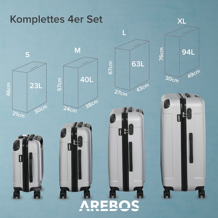 Produktbild Arebos Reisekoffer (94 l, Handgepäck (bis 50l), M (50 - 90l), L (90 - 115l), XL (ab 115l))