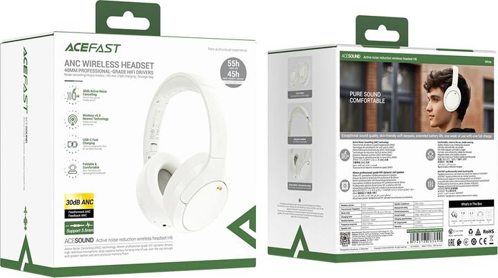 Produktbild Acefast H6 ANC Wireless Bluetooth 5.3 IPX4 Over-Ear Headphones - White (Aktive Geräuschunterdrückung, Kabellos)
