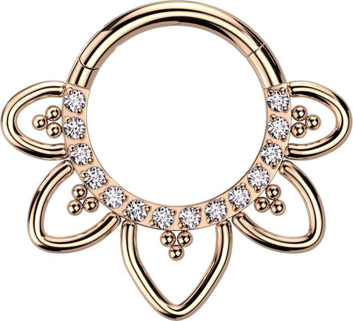 Immagine prodotto Star Piercing Anello a micro segmenti con cerniera in oro rosa con cristalli in filigrana d'argento e cuori (Titanio, senza ottone)