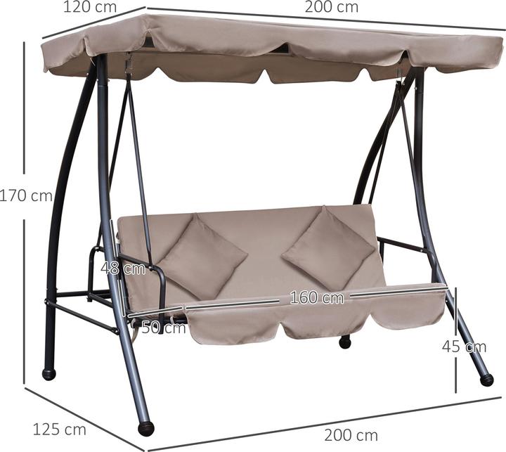 Immagine prodotto Outsunny Hollywoodschaukel Stahl, Polyester Beige+Schwarz