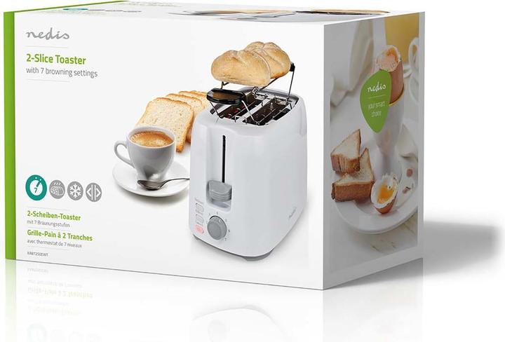 Actual product image Nedis Toaster 2 Slots Browning levels: 7 Defrost feature Bun rack White