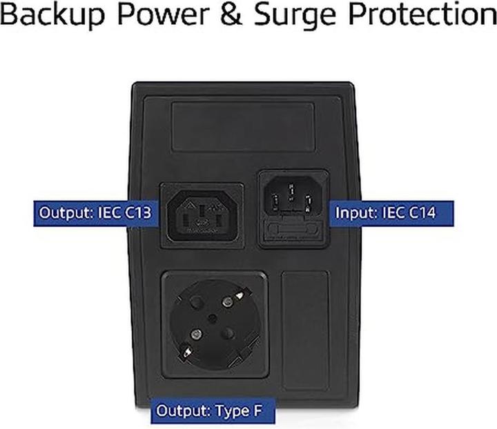 Produktbild ACT UPS, 600VA, 1x IEC (C13) + 1x Type F outlet, 1x IEC C14 input, 230V, AVR (600 VA, 360 W, Line-Interaktiv USV)