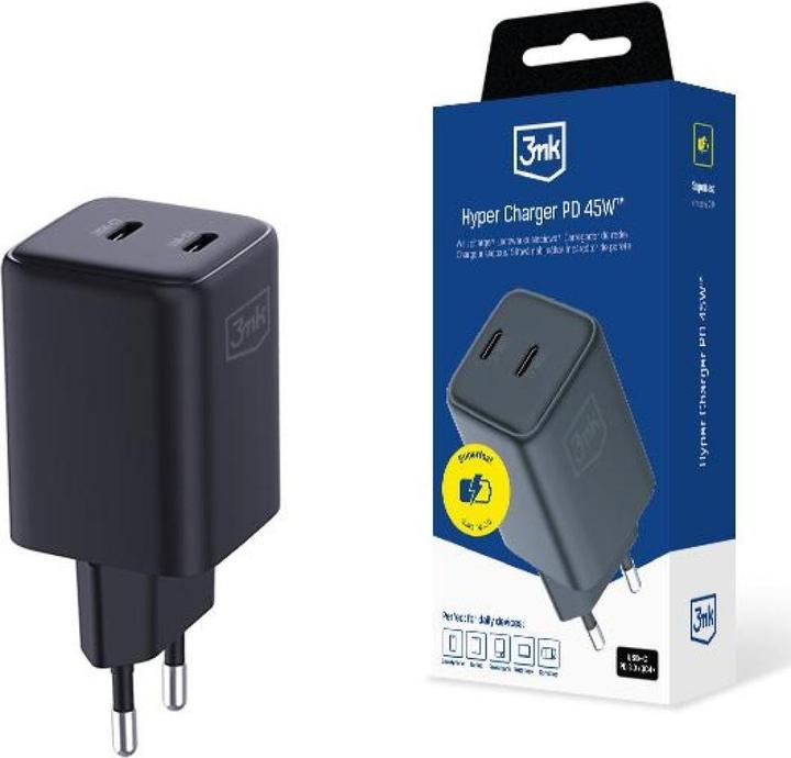 Actual product image 3MK Ładowarka sieciowa Hyper Charger PD 45W GaN QC4+ PPS 2C Super-Fast Charge 2.0 czarny (45 W)