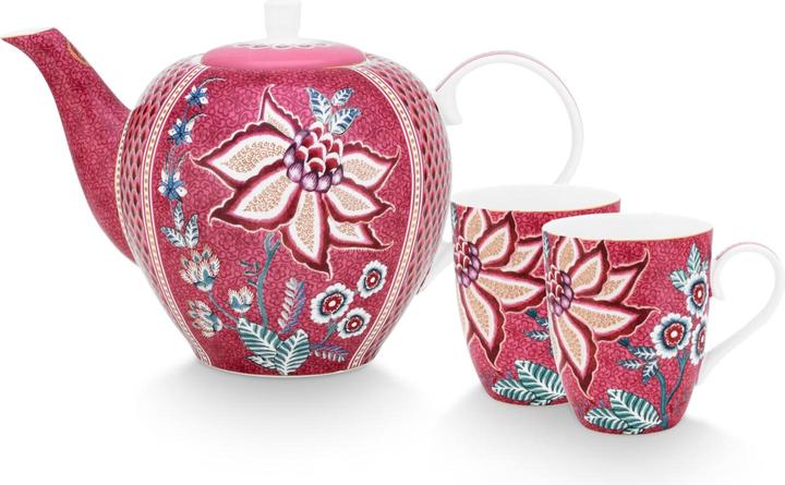 Actual product image PIP Studio Set/3 Tea Set Large Flower Festival Dark Pink