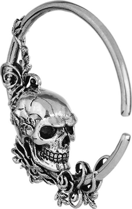 Produktbild Star Piercing Ohrgewicht Ring silber Totenkopf mit Rosen (Messing)