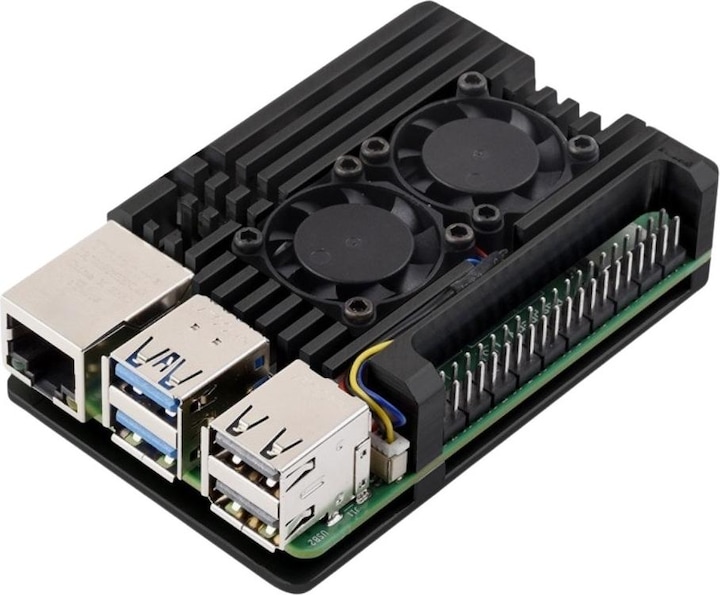 Actual product image WaveShare Raspberry Pi 5 aluminium housing with dual fan
