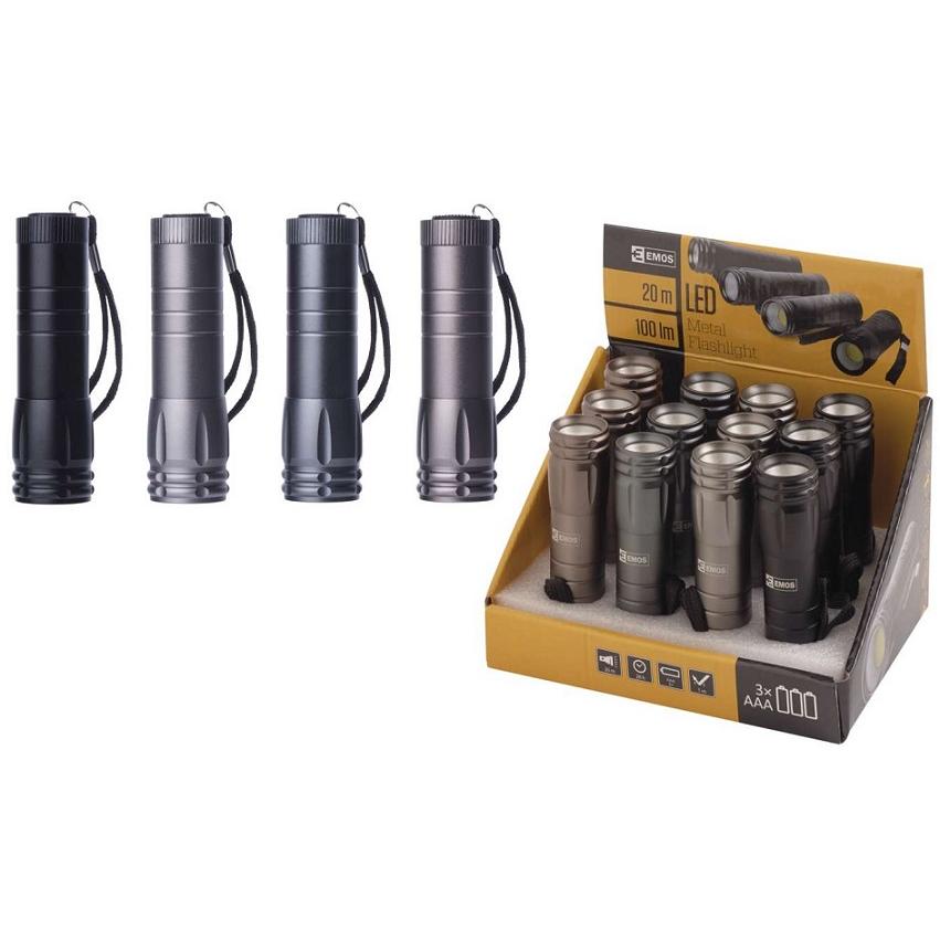 Emos, Torcia, Lukturis COB 3W 3x AAA metalischi 100lm (10.20 cm)