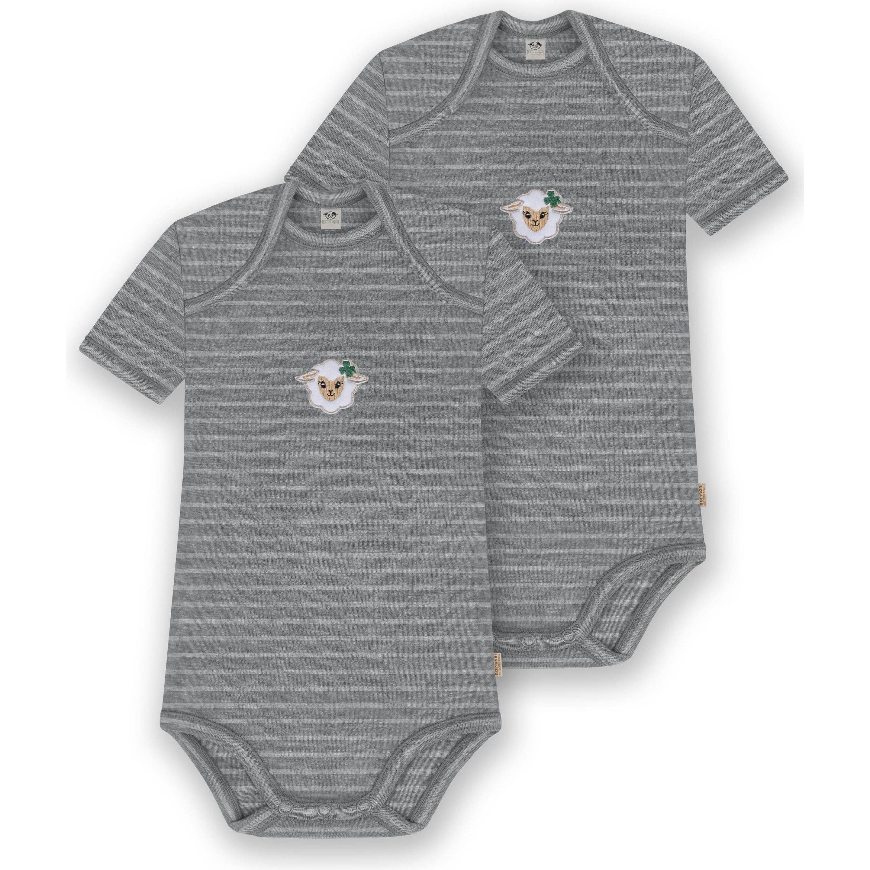 Normani, Herren, Body, 2er Set Baby Merino Body Kurzarm „Tauranga" - 9289, Grau, (92)