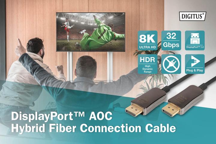 Actual product image Digitus DisplayPort™ AOC Hybrid Fiber Optic Cable, UHD 8K, 15 m (15 m, DisplayPort, 1.4)