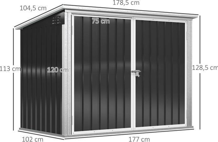 Produktbild Swisshandel24 Mülltonnenbox Müllbox abschliessbar für 2 Mülltonnen Stahl 178,5x104,5x128,5/113cm Schwarz