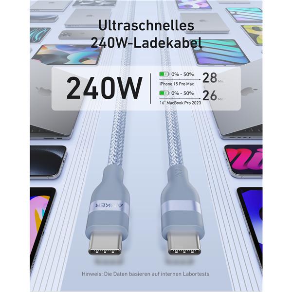 Immagine prodotto Anker USB-C beidseitig 1.8m, 240W USB-C Cable Blue (1.80 m, 240 W)