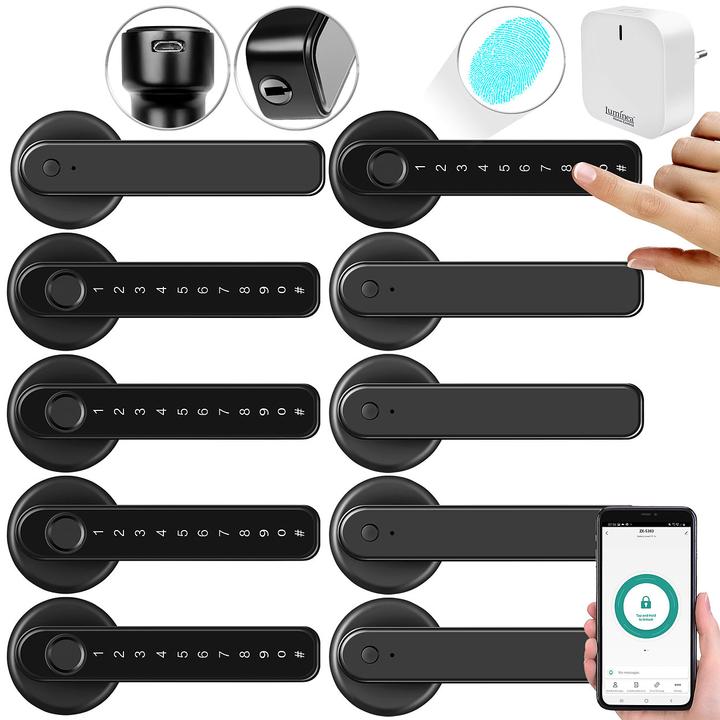 Produktbild VisorTech Sicherheits-Türbeschläge schwarz, Fingerprint Scanner, PIN, 5er Set (Fingerabdruck)