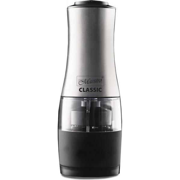Maestro Gewürzmühle 2in1 elektrisches Salz, Pfeffermühle + Salzmühle, Silber, Schwarz