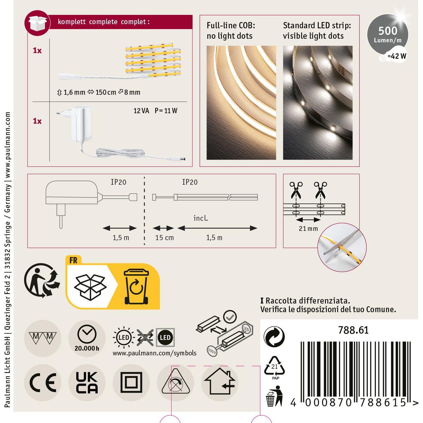 Thumbnail - Paulmann, LED Streifen, SimpLED COB Stripe Set (Warmweiss, 150 cm, Indoor)