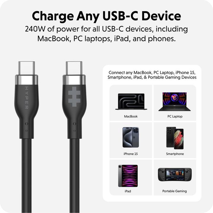 Actual product image Targus 2M Silicone 240W USB-C Charging Cable - (2 m, USB 2.0, 240 W)
