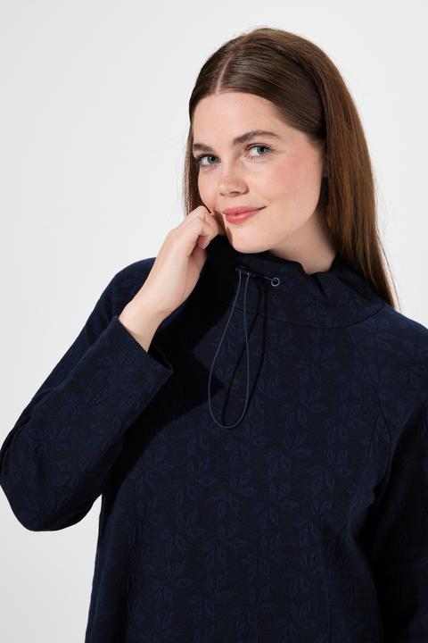 Image du produit Ulla Popken Robe en molleton de coton bio, col montant et manches longues, motif feuilles (42, 44)