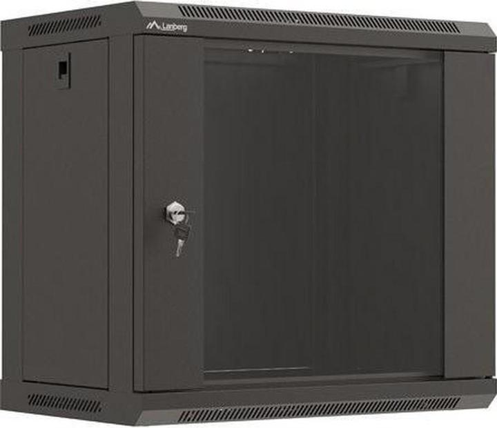 Produktbild Lanberg Wandmontierter Rack-Schrank 19 9HE 540x350 schwarz verglaste Türen (FLAT PACK) (9 HE, 19 Zoll Rack)