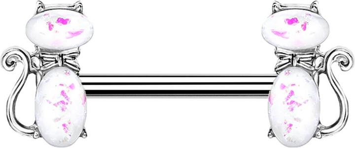 Produktbild Star Piercing Barbell silber Katze Opal weiss (Chirurgenstahl 316L, Messing)