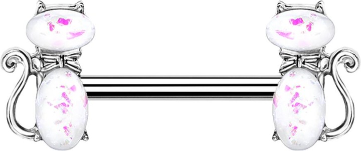 Immagine prodotto Star Piercing Barbell silber Katze Opal weiss (Acciaio chirurgico 316L, Ottone)