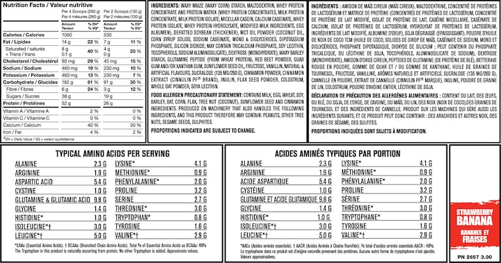 Nutritional values and ingredients Mutant Mass - 6,8kg Strawberry/Banana (Strawberry Banana, 1 pcs., 6800 g)