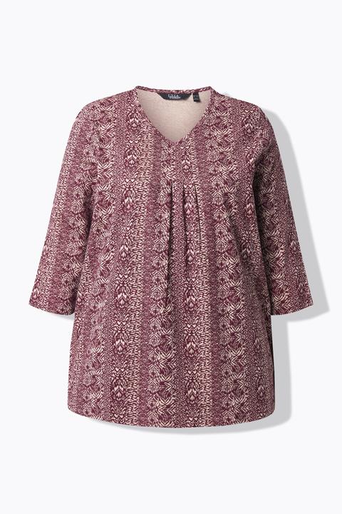 Actual product image Ulla Popken Mixed Pattern Stripe 3/4 Sleeve Tee (62)