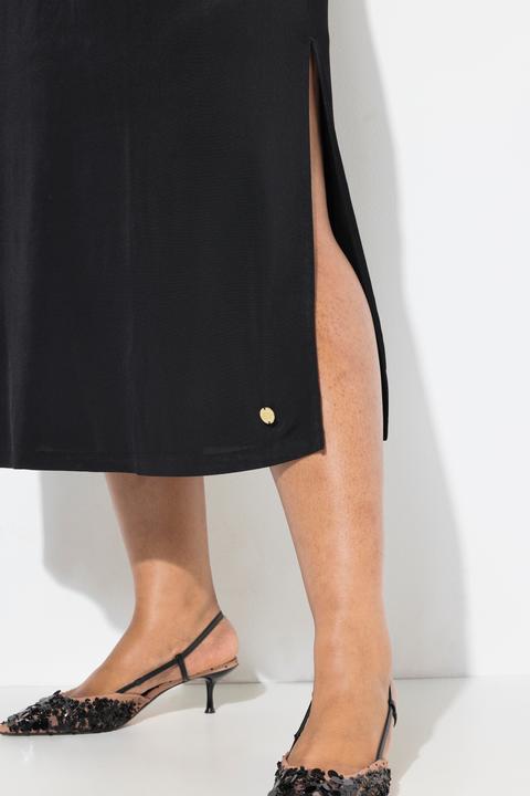 Produktbild Ulla Popken Midi-Slinkykleid, A-Linie, V-Ausschnitt, Piqué, ärmellos (54)