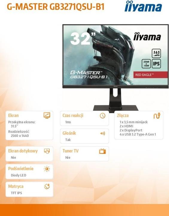 Produktbild iiyama G-Master GB3271QSU-B1 (2560 x 1440 Pixel, 31.50")