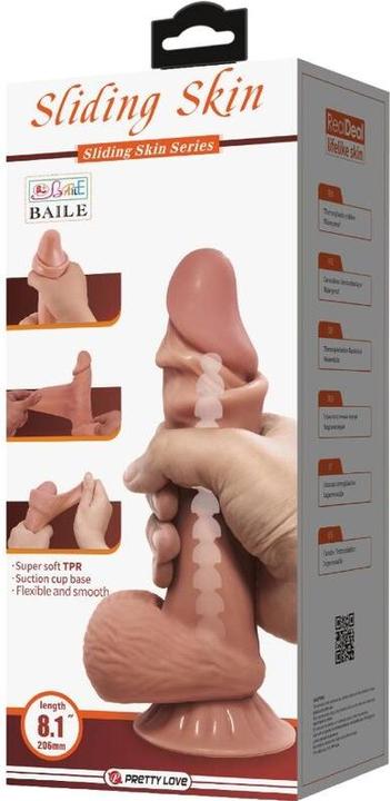 Produktbild Pretty Love Sliding Skin Series Realistischer Dildo Mit Schiebendem Braunen Hautsaugnapf 20,6 cm