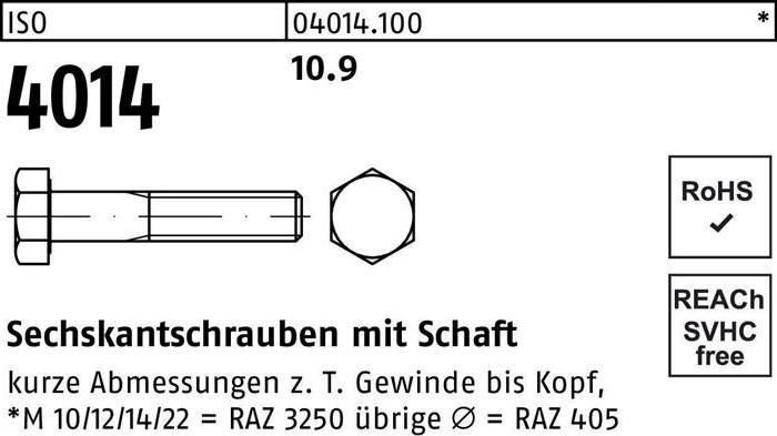 Produktbild Sechskantschraube ISO 4014 m.Schaft M 8 x 140 10.9 (100 Schrauben pro Stück)