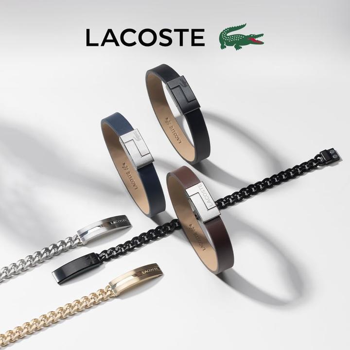 Actual product image Lacoste Traveller Black Leather Bracelet 2040073 (20 cm, Genuine leather)