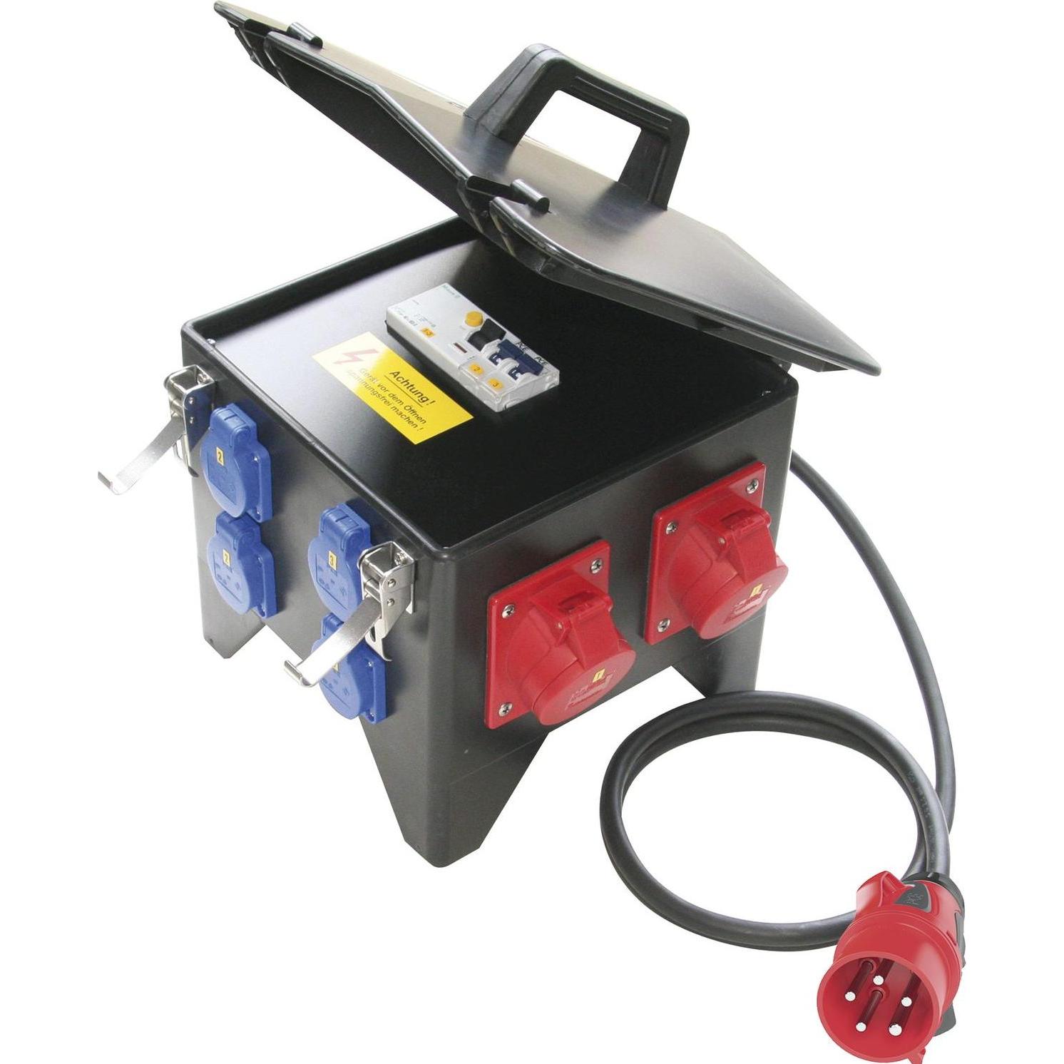 PCE, Baustromverteiler, Mobilverteiler Vollgummi Spitz tragbar 5G2,5 4x250V/2x400V+FI IP44 (4 x, CEE 16/3)