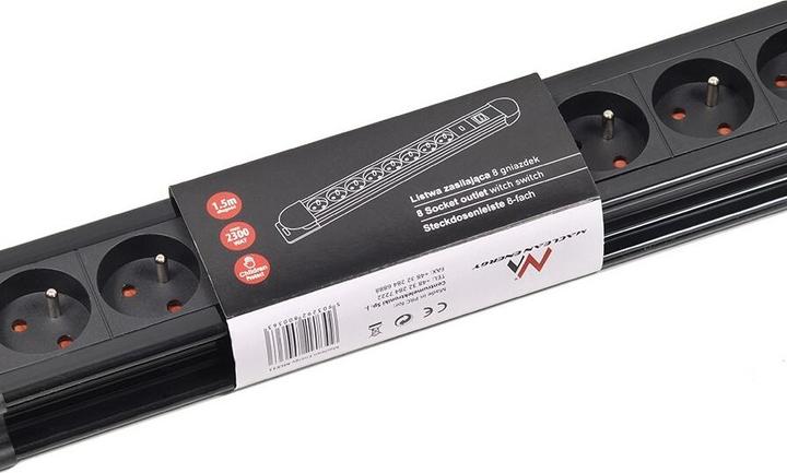 Actual product image Maclean MCE11 Extension Cable 1 5 m 8 AC Outputs Indoor Black (8x, CEE 7/5, 1.50 m)