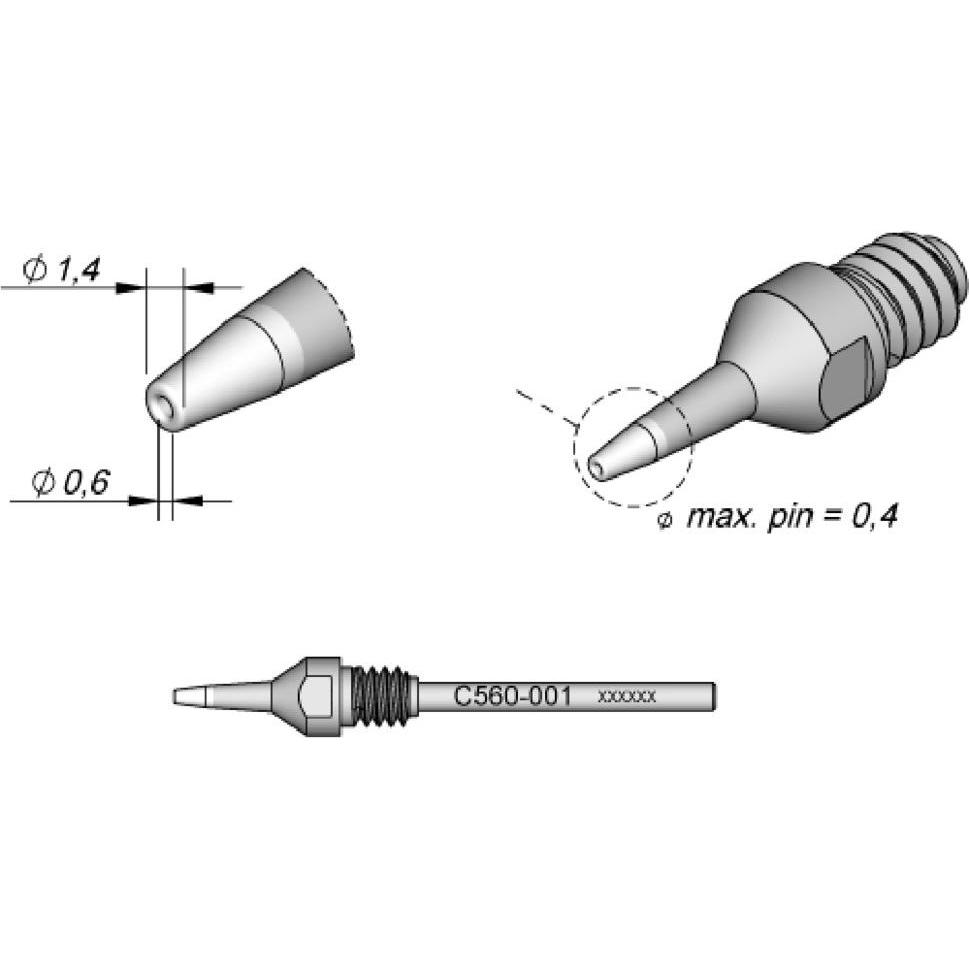 Thumbnail - JBC Entlötspitze Serie C560, C560001/Ø 0,6 mm, 1,4 mm, Pincleaning, Lötgerät Zubehör