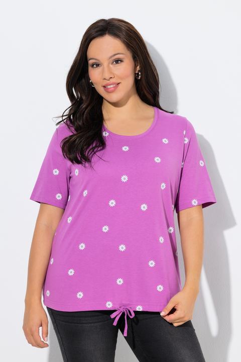 Actual product image Ulla Popken Daisy Print Short Sleeve Drawstring Tee (42)