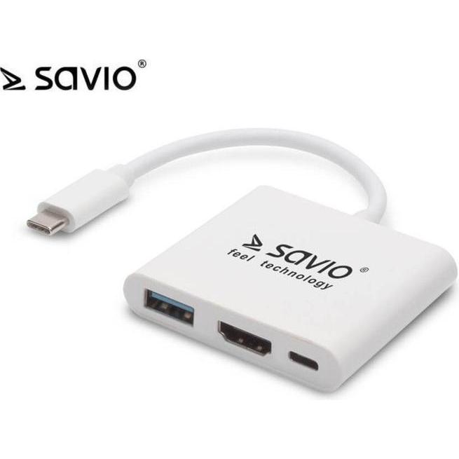 Savio AK-48 USB Tipo-C - HDMI USB 3.0 PD USB Tipo-C Bianco (USB-C, 2 cm), Adattatore dati + video, Bianco