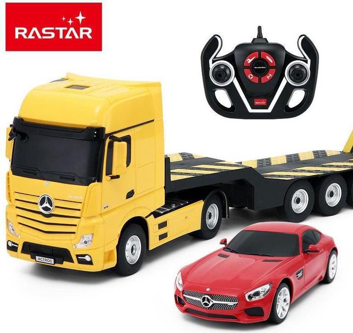 Produktbild Rastar truck with car RC Mercedes-Benz Actros Red/Yellow/Silver, 74940