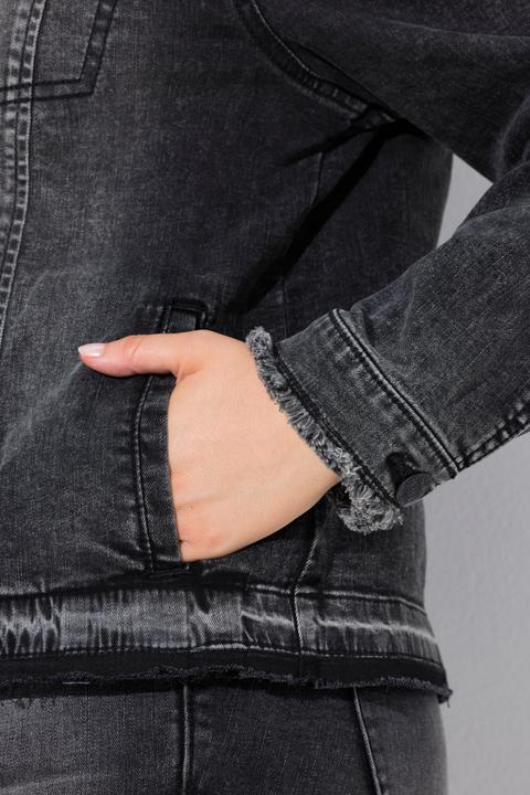 Immagine prodotto Ulla Popken Giacca di jeans con orli sfrangiati, collo da camicia e maniche lunghe (58)
